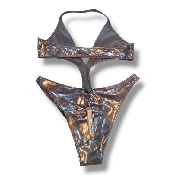 Skims Metallic Swim Halter Monokini - Picture 6 of 7